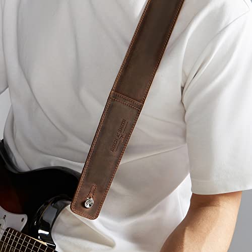 Birch & Smith Full Grain Leather Guitar Strap, Foam Padded, Perfect For Electric, Acoustic & Bass Guitars (2" Wide, Whiskey Brown Color) #TOP4