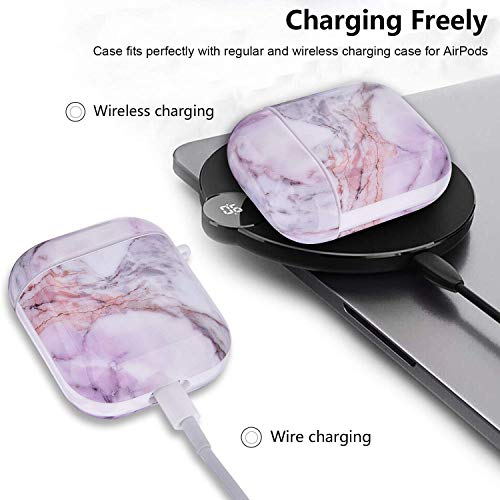 Cagos For Airpods Case, Cute Marble Protective Hard Cover With Keychain Compatible With Apple Airpods 2Nd/1St Generation Case For Women Men, Light Purple #TOP2