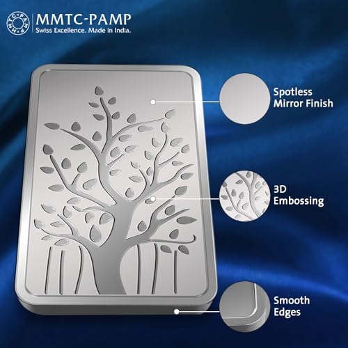 Image of MMTC PAMP 999.9+ Purest Silver Bar, Banyan Tree 250 gm Silver Coin, LBMA Certified