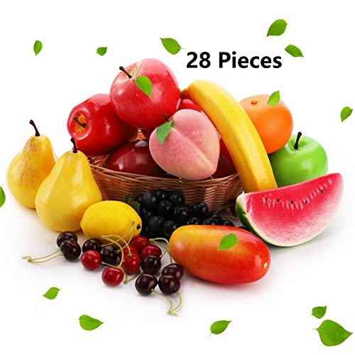 Zeayea 28 Pcs Artificial Fruit, Decorative Lifelike Realistic Fake Fruit Decor For Christmas Home Christmas Party Decoration, Multiple Fruits #TOP2