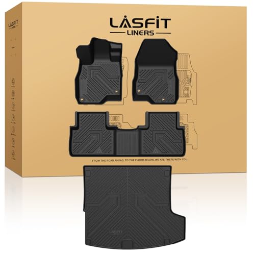 LASFIT Floor Mats & Cargo Mat for Acura RDX (2019-2026) All Weather Floor Liner TPE Custom Fit 1st & 2nd Row Rubber Car Mats and Cargo Liner for Acura RDX Automotive Accessories, Black, Tasteless