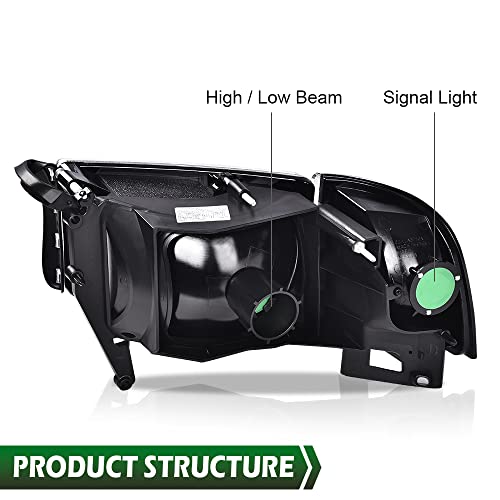 Image of GRAND ORANGE Headlights Assembly, Compatible with Dodge Ram 1500 2500 3500 1994 1995 1996 1997 1998 1999 2000 2001 2002 Black Housing Clear Corner Lamps(Smoky lens Chrome Housing Amber Reflector)