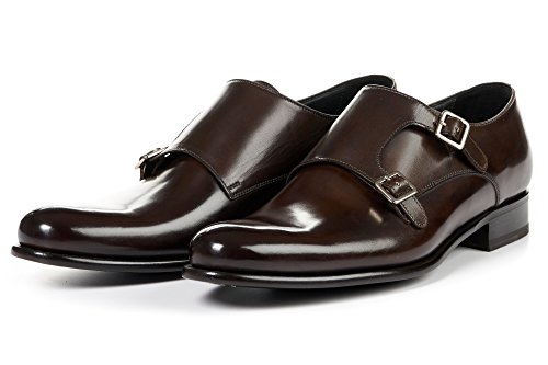 Menâ€™s Poitier Double Monk Strap Dress Shoes, Italian Calfskin Leather (Chocolate)