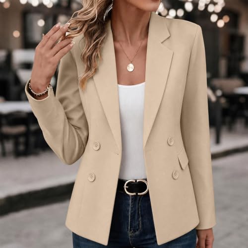 PXQIRMR Blazers for Women Business Casual Double Breasted Lapel Suit Jacket - image 6