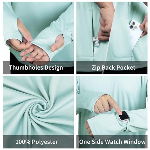 Men’s UPF 50+ Rash Guard Shirt Long Sleeve Watch Window Thumbholes Zip Pocket Quick-Dry for Outdoor Activities3