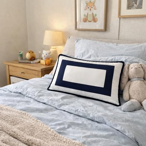 Image of ARLinen Luxury Hotel Collection Sleeping Pillow | White Pillow with Elegant Navy Frame Design | Soft, Breathable & Supportive Bed Pillow