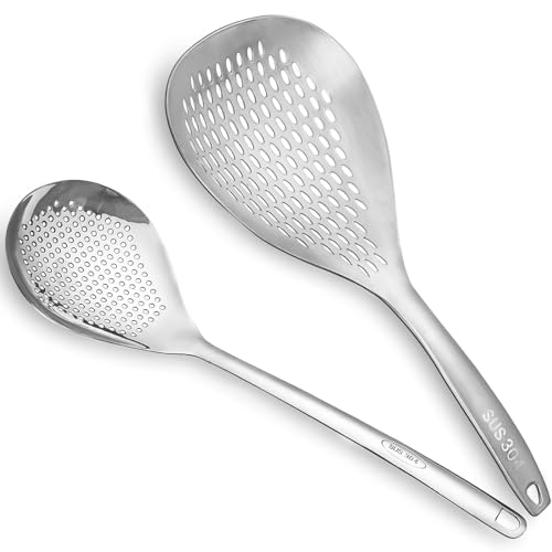 Large Spider Strainer Spoons, 304 Stainless Steel Skimmer Spoon Fryer Scoop with Handle for Kitchen Cooking Skimmer Draining Frying
