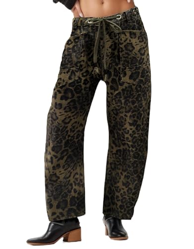 Kedera Barrel Pants for Women Baggy Leopard Print Barrel Jeans
