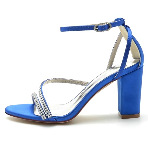 Talon épais sandales strass confortables pour robe de soirée bleu
