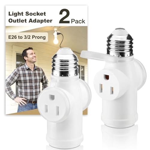 Tavirela 2-Pack E26 Socket Outlet Adapter Dual 3-Prong-Compatible Outlets