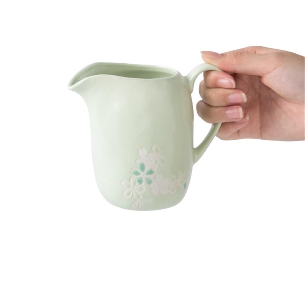 MRKU Pot à Lait, saucière, Tasse à Eau, pichet, crémier, Distributeur de café, sucrier, Pot à crème en céramique Peint à la Main avec Anse et Bec verseur Pointu.