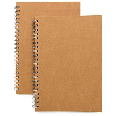 Soft Cover Spiral Notebook Journal 2-Pack, Blank Sketch Book Pad, Wirebound Memo Notepads Diary Notebook Planner with Unlined Paper, 100 Pages/ 50 Sheets, 7.5 inch x 5.1 inch (Brown) Cover