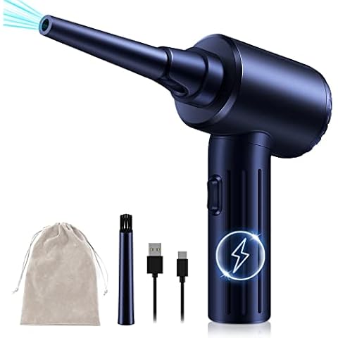 Reesibi Electric Air Duster Blower, The Strongest Powerful 50000-90000 RPM Compressed Air, Rechargeable 7500mAH Battery, for PC, Keyboard, Car, Home Cleaning, Replaces Compressed Spray Air Can (Blue) Cover