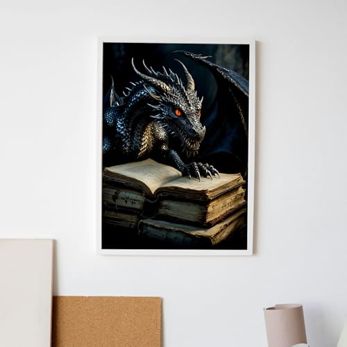 Image of MBNTJHT DIY Dragon Diamond Painting Kits for Adults,5D Full Round Drill Diamond Art Kits for Adults Beginners,Black Dragon and Books Painting by Diamonds Kit Crafts for Home Decor Gifts 12X16 Inch.