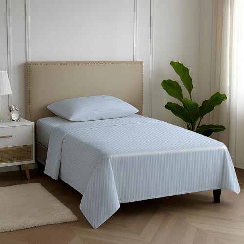 Carressa Linen 600 Series Striped Twin Sheets Set, Cool, Sateen, Light Blue