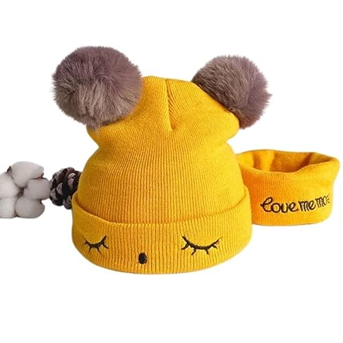Image of F Y V Baby Best Kid Hat Set /Warm Winter Knit Embroidery Cute Beanie Baby Hat & Scarf Set Age Group - (1-6 Years) (Yellow)