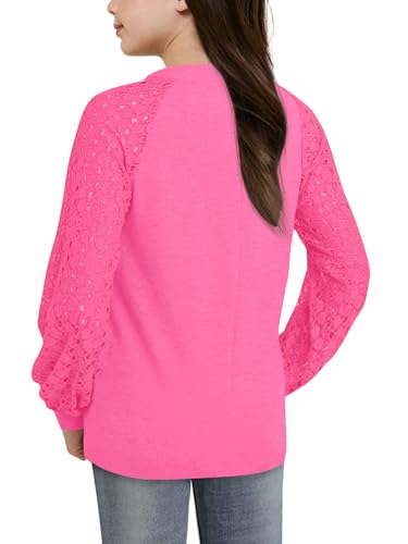 Image of Apbondy Girls Long Sleeve Shirts Lace Crewneck Blouses 5-14 Years