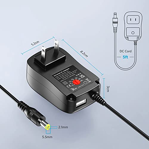 Belker 41W Universal 6V 9V 12V 15V 18V 20V 24V Ac Dc Adapter Power Supply For Household Electronics Router Smart Phone Mp3 Tablets Cctv Cameras - Max. Amps 1.5A 1500Ma #TOP3