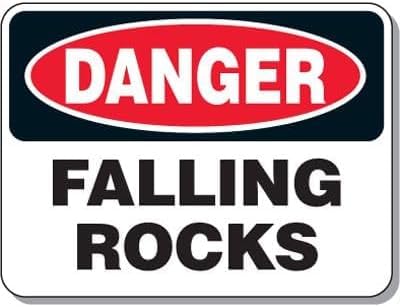 Hazardous Work Zone Mining Danger Falling Rocks Rust Free Aluminum Tin Sign - OSHA Compliant Decor with Pre-Drilled Holes for Mine, Construction Site - 16x12 Inch​