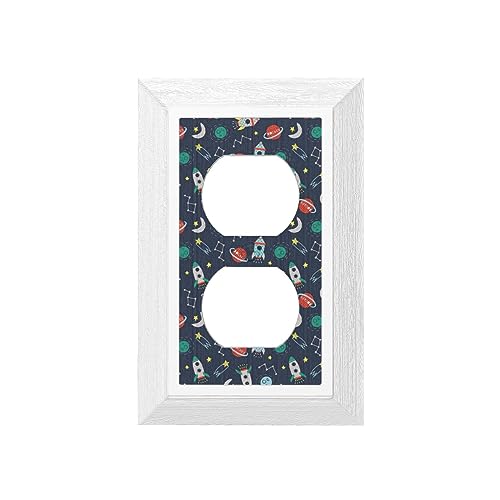 1-Gang Duplex Wall Plate,Wood Grain Duplex Wall Plates for Electrical Outlets,Light Switch Cover Plate,rocket clipart space ship Switch Wall Plate/Switch Plate 4.9 X 3.15