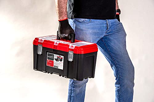 Gator Clamps 19-Inch Sturdy Toolbox - 3 Compartments, Removable Tool Tray - Strong Lid, Easy Grip Handle - Made Of Polypropylene Plastic #TOP3