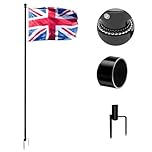 Yard Flag Pole Kit in Ground with Weighted Iron Pronged Base,245cm Thickened Aluminum Flagpoles for House,Portable Tangle-Free Outdoor Flag poles for Camping,Residential,Commercial.(Including UK Flag)