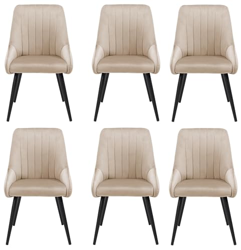 Image of Finch Fox Morris Velvet Dining Chair for Living Room, Bedroom, Home Office with Black Metal Legs in Cream Color (Set of 6)