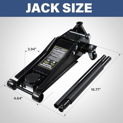 3 Ton Heavy Duty Low Profile Steel Floor Hydraulic Car Jack Stands Tool, Black