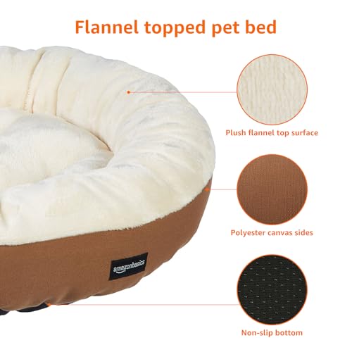 Amazon Basics Round Bolster Pet Dog Bed - 20 x 6 Inches, Brown - Image 3