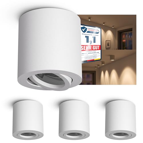linovum 4 Stück CORI Aufbauleuchten Set in matt weiß & schwenkbar - runde...