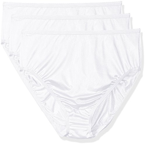 Shadowline Women's Plus-Size Panties-Hi Cut Nylon Brief (3 Pack), White, 8