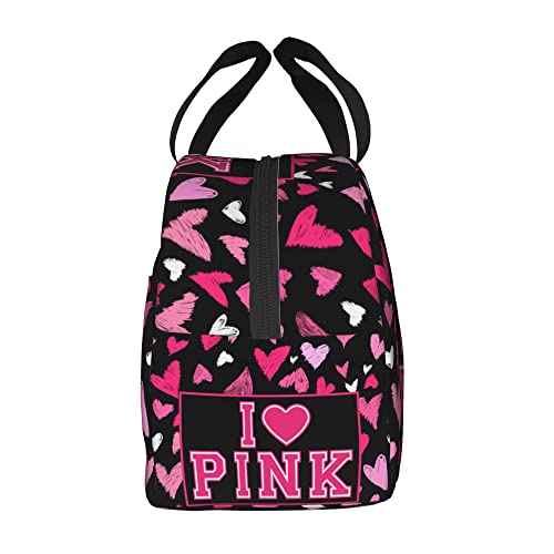 Giwawa I Like Pink Lunch Bag Pink Heart Portable Insulated Lunchbox Waterproof Tote Bento Bag For School Office Camping Picnic #TOP3