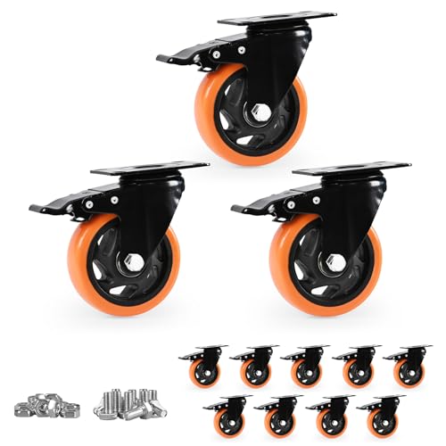 Caster Wheels,4 Inch Heavy Duty Casters with Brake,Set of 12,Orange by EGOFIX - Used condition - US$69.30