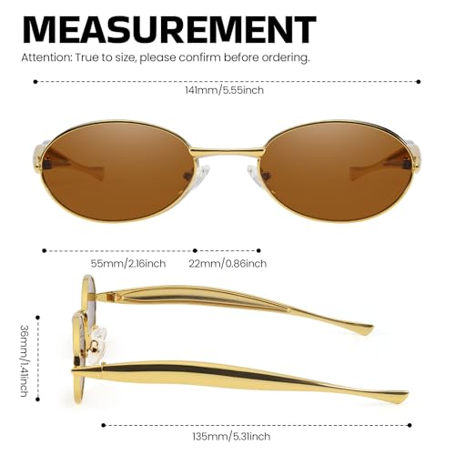 SODQW Retro Oval Sunglasses for Women Vintage Round Sun Glasses with Gold Metal Temples UV400 Protection 2025 Shades — view 3