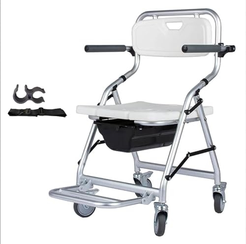 Silla plegable portátil con reposabrazos y ruedas, taburete ligero para ducha y baño para personas mayores y discapacitados
