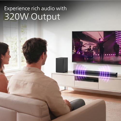 Image of Philips TAB4330 /94 320W Soundbar Bluetooth 2.1 Ch, 8 inch Wired Subwoofer, Dolby Audio Soundbar for Smart TV, LED Display, Remote Control HDMI ARC, USB, AUX, Home Theatre Sound System