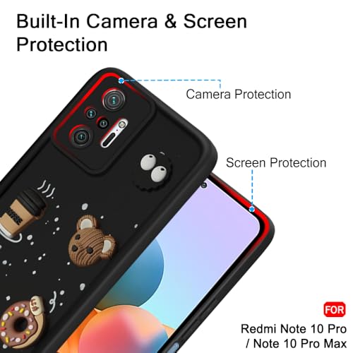 Image of TheGiftKart Back Cover Case for Redmi Note 10 Pro /Pro Max | Cute Fun Cartoon 3D Bear Coffee Case | Full Camera Protection | Shockproof Cover for Redmi Note 10 Pro /Pro Max (Silicone, Black)