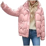 Abrigo acolchado para mujer para otoño e invierno, chaqueta acolchada cálida, talla grande, abrigo de plumón grueso, tops de moda para mujer, tops térmicos de manga larga, rosa, M
