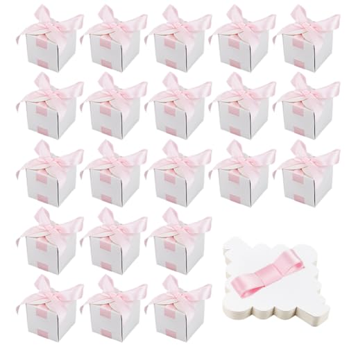 BENECREAT 60 boîte à Dragées de Mariage Boîtes Cadeaux de 6.5x6.5x6.5cm pour Mariage avec Ruban Rose pour Anniversaires des Soirées Anniversaires Noël