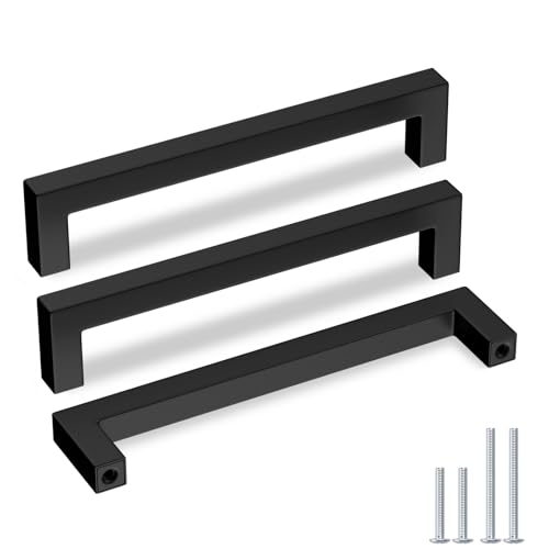 goldenwarm 2 Pack Black Cabinet Pulls Dresser Drawer Handle 6-1/4in(160mm) Kitchen Cabinets Handles Square Bar Stainless Steel Modern Hardware for Bathroom Cupboard