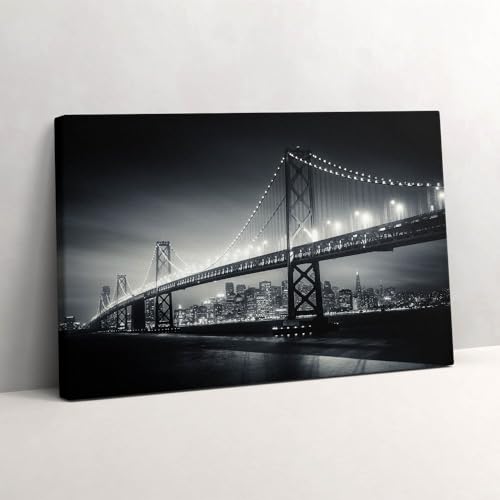 Peinture sur toile salon Wallfluent tableau photo déco pont San Francisco de nuit 30x20cm