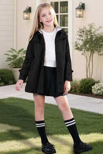 Image of Betusline Girl's Single Breasted Trench Coat Hooded Dress Coat Outerwear, 2-14 Years