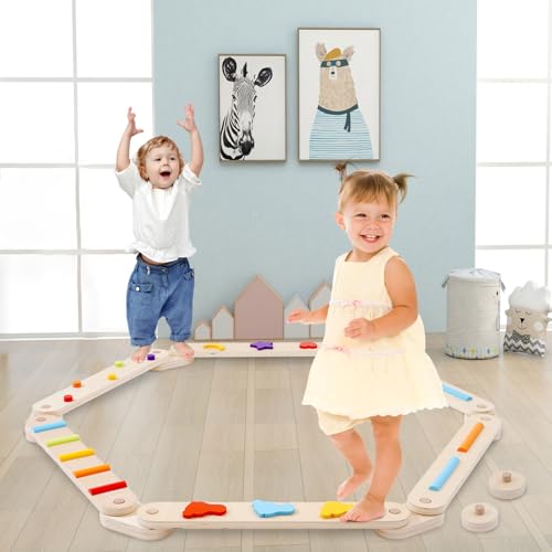 Holz Kleinkinder Schwebebalken Bunte Hindernisstange,Balancierbalken Kinder...