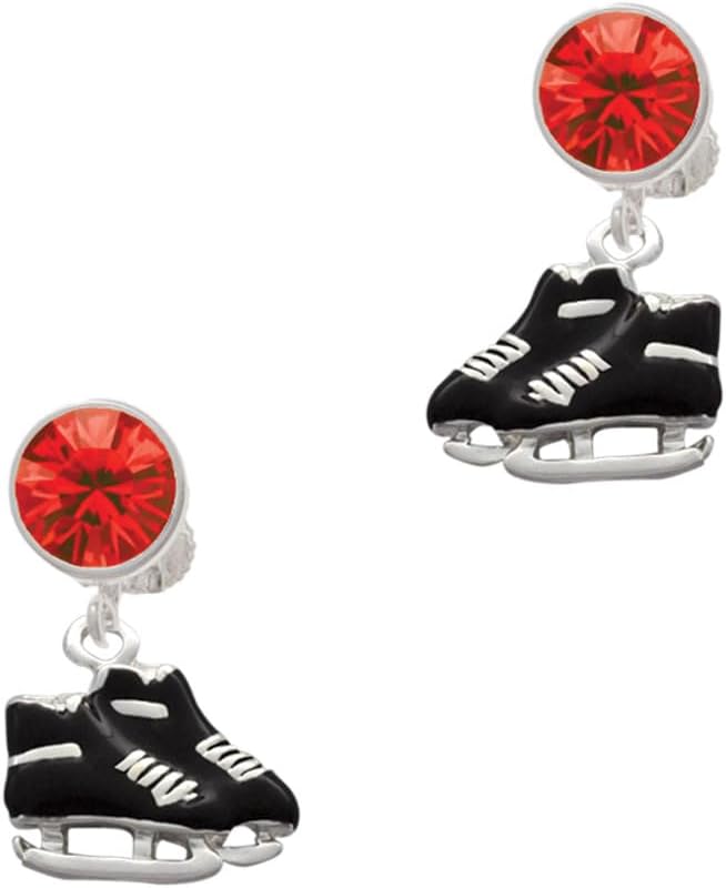 Delight Jewelry Silvertone Black Ice Skates - Large Crystal Clip on Earrings