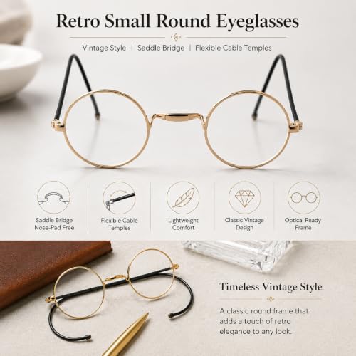 Image of Agstum Retro Small Round Optical Rare Wire Rim Eyeglasses Frame