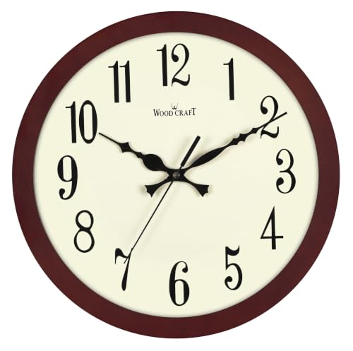 Image of Wood Craft Clocks: Modern Wooden Wall Clock for Living Room, 32cm x 32cm, Slim Dark Brown Frame, Ivory Dial with Bold Numbers, Stylish Clock Hands, Silent Sweep Quartz Mechanism, Model: WS-1008