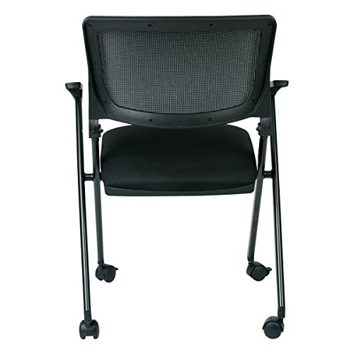 Office Star Fc Series 2-Pack Folding Nesting Chairs With Breathable Mesh And Padded Fabric Seat, Icon Black With Black Frame #TOP6