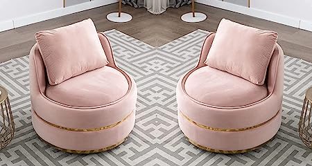 Image of Modern Armchair Single Sofa Chair for Small Apartments, Living Room or Bedroom Chair (Pink, Set of 2 Chairs) (Light Pink)