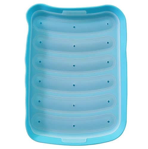 AKOAK 1 Pack Silicone Sausage Mold, 6-cavity - Homemade Hamburger Hot Dog Ice Loaf Candy Jelly Chocolate Tray Mold, DIY Children's Hot dog Egg Sausage Baking Mold with Lid (Blue)
