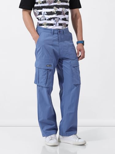 Image of The Indian Garage Co Men Relaxed Fit Textured Mid-Rise Cargos
